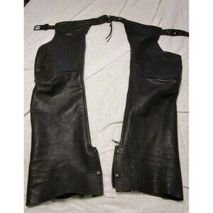 VTG US Made Co. Middleton Ma. Black Leather Motorcycle Chaps w/zipper-Sz L